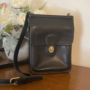 Coach Black Leather Crossbody Bag with Gold Accents